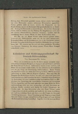 Kolonialrat und Siedelungsgesellschaft für Deutsch-Südwestafrika.