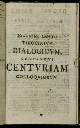 Iochaimi Langii Tirocinium Dialogicum, Continens Centuriam Colloquiorum.