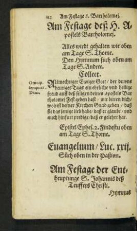 Am Festage deß H. Apostels Bartholomei.