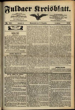 Erste Ausgabe vom Samstag, den 18. Dezember 1909.