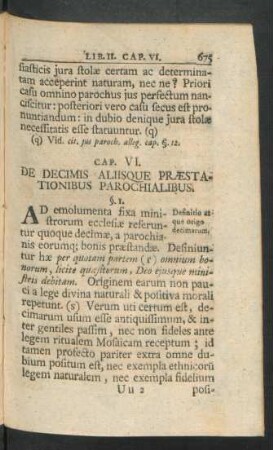 Cap. VI. De Decimis Aliisque Praestationibus Parochialibus