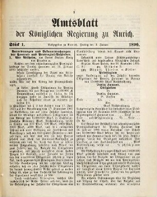 Amtsblatt für den Regierungsbezirk Aurich. 1896