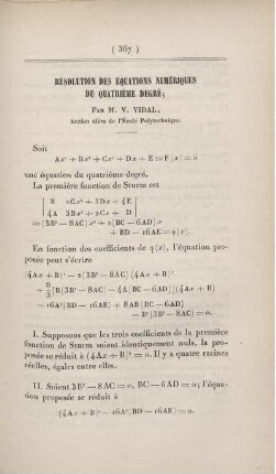 Résolution des équations numériques du quatrième degré.
