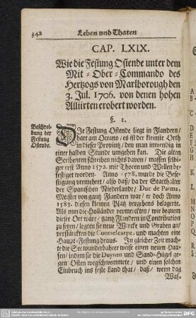 Cap. LXIX. Wie die Festung Ostende unter dem Mit-Ober-Commando des Hertzogs von Marlborough den 3. Jul. 1706. von denen hohen Alliirten erobert worden