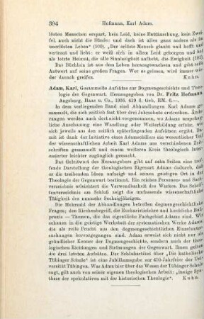 394 [Rezension] Adam, Karl, Gesammelte Aufsätze