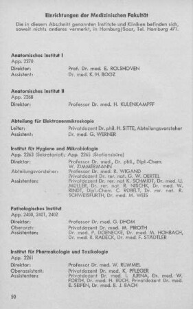 Einrichtungen der Medizinischen Fakultät