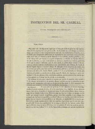 Instruccion Del Sr. Cagigal Al Sr. Marques De Cruillas