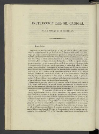 Instruccion Del Sr. Cagigal Al Sr. Marques De Cruillas