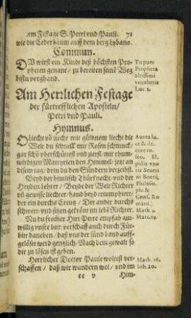 Am Herrlichen Festage der fürtrefflichen Aposteln/ Petri und Pauli.