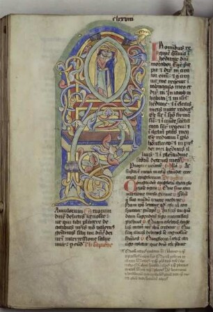 Ratmann-Sakramentar — Schriftseite mit figürlich verzierter Initiale, Folio fol. 186v