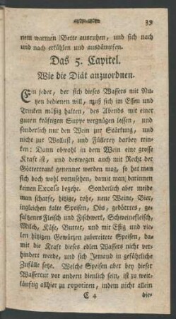 Das 5. Capitel. Wie die Diät anzuordnen