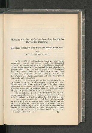 Mitteilungen aus dem agrikultur-chemischen Institut der Universität Königsberg.