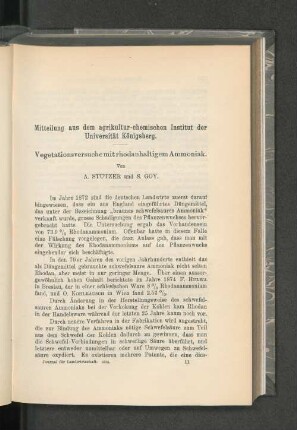 Mitteilungen aus dem agrikultur-chemischen Institut der Universität Königsberg.