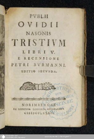 Pvblii Ovidii Nasonis Tristivm Libri V