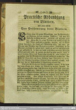 Practische Abhandlung von Blattern, und zwar erstlich Von Präservirung derer Blattern