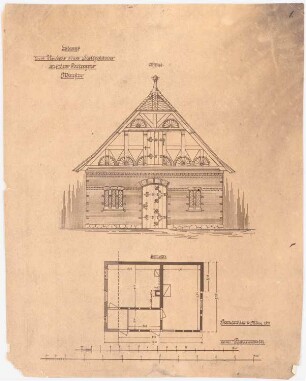 Rittergut Menkin Umbau des Stallgebäudes: Grundriss 1:50, Aufriss Giebelseite 1:50 (vgl. Inv.nr. 6949)