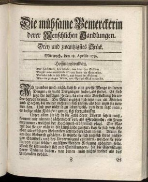 Drey und zwanzigstes Stück. Mittwoch, den 18. Aprilis 1736.