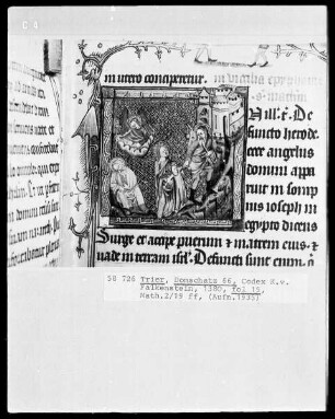 Perikopenbuch des Erzbischofs Kuno von Falkenstein: Der Traum Josephs und die Flucht nach Ägypten