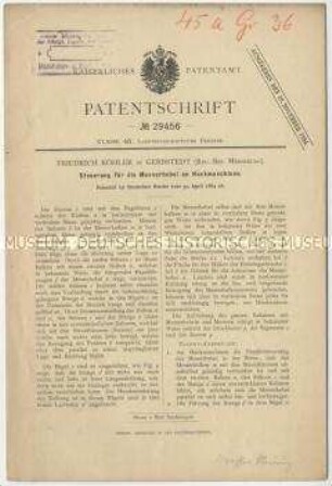 Patentschrift einer steuerung für die Messerhebel an Hackmaschinen, Patent-Nr. 29456