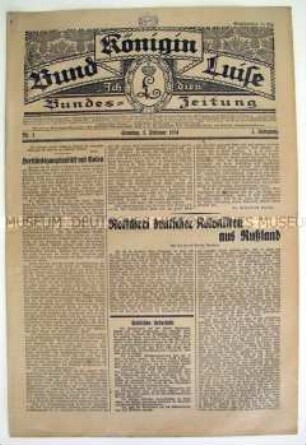 Deutschnationale Wochenzeitung "Bund Königin Luise" u.a. über das Leben der Deutschstämmigen Bevölkerung in der Sowjetunion