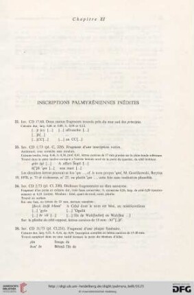 Chapitre XI: Inscriptions palmyréniennes inédites