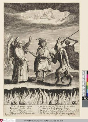 [Allegorie des Todes; Ein Mann zwischen Engel und Teufel, Himmel und Hölle]
