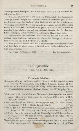 Bibliographie vom 1. Juni bis 31. Juli 1873.