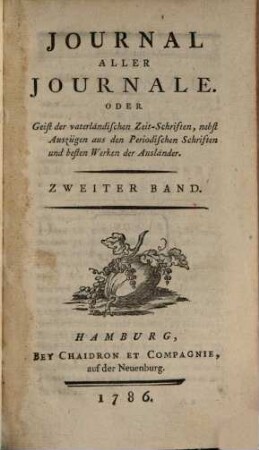 Journal aller Journale : oder Geist der vaterländischen und fremden Zeitschriften, 1786,2