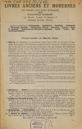 Livres anciens et modernes en vente aux prix marqués chez Martinus Nijhoff à La Haye, 647