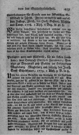 Predigten ganz und stückweise, für die lieben Landleute. Slg.1.