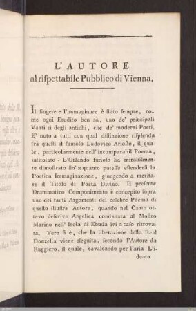 L´Autore al rispettabile Pubblico di Vienna.