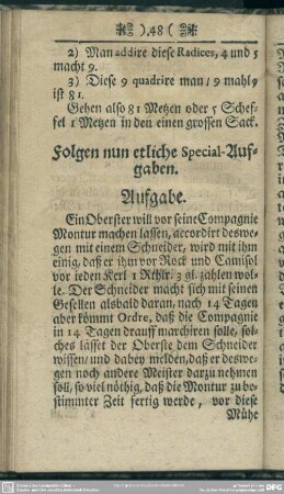 Folgen nun etliche Specia-Aufgaben