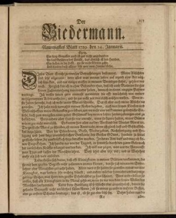 Neuntzigstes Blatt 1729. den 24. Januarii