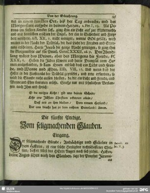 Die fünffte Predigt. Vom seligmachenden Glauben