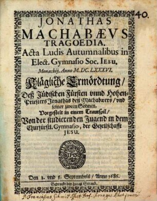 Jonathas Machabaeus : Tragoedia ; [Periocha]