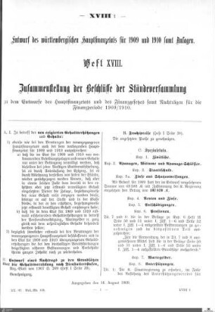 Hauptfinanzetat 1909-1910, Heft 18
