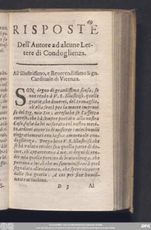 Risposte Dellߴ Autore alcune Lettere die Condoglienza.