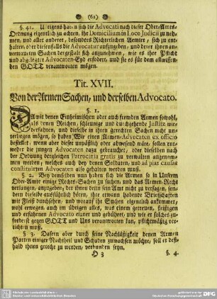 Tit. XVII. Von der ArmenSachen, und derselben Advocato