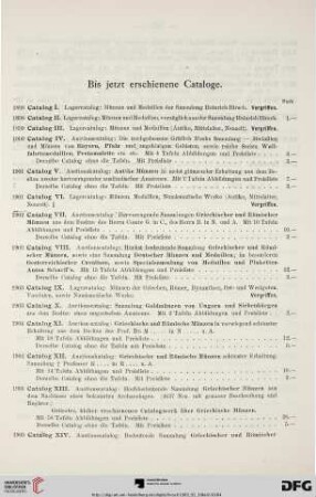 Bis jetzt erschienene Cataloge
