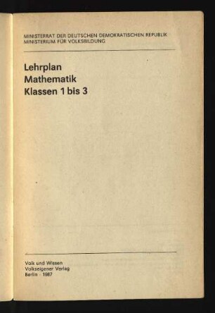 1987: Klassen 1 bis 3
