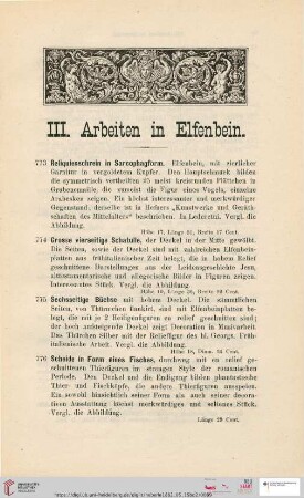 III. Arbeiten in Elfenbein (Nr. 773-846)