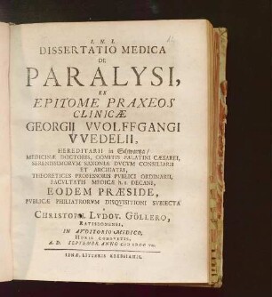 Dissertatio Medica De Paralysi