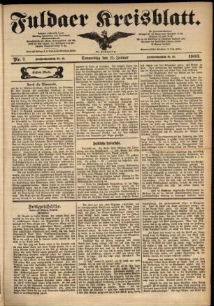 Erste Ausgabe vom Donnerstag, den 15. Januar 1903.