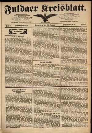 Erste Ausgabe vom Donnerstag, den 15. Januar 1903.