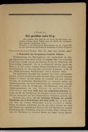 I. Der greifbar nahe Sieg