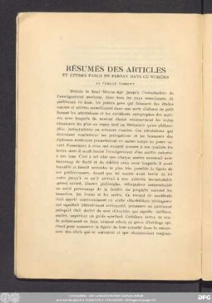 Résumés des articles