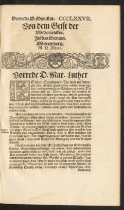 Von dem Geist der Widerteuffer. Justus Menius.