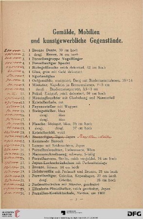 Gemälde, Mobilien und kunstgewerbliche Gegenstände (Nr. 1-320)