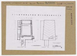 Planrepro: Fundament- und Kanalplan, Dachdraufsicht des Filmtheater Wilhelmsruh. Berlin, Pankow, Schillerstraße/Hauptstraße