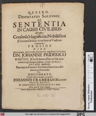 Disputatio Solennis De Sententia In Causis Civilibus